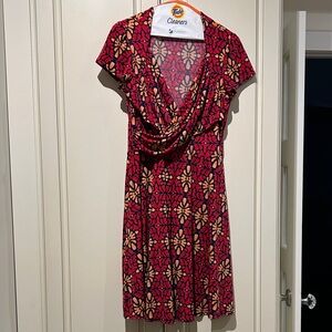 Leota Red and Navy Patterned Mini Dress Petite Large